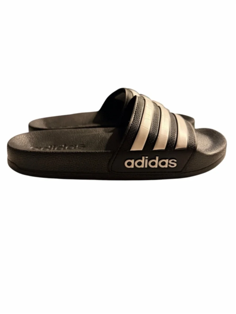 Adidas Adilette Slides Boys Size 13 Black White Slip On Sandals Kids Shoes